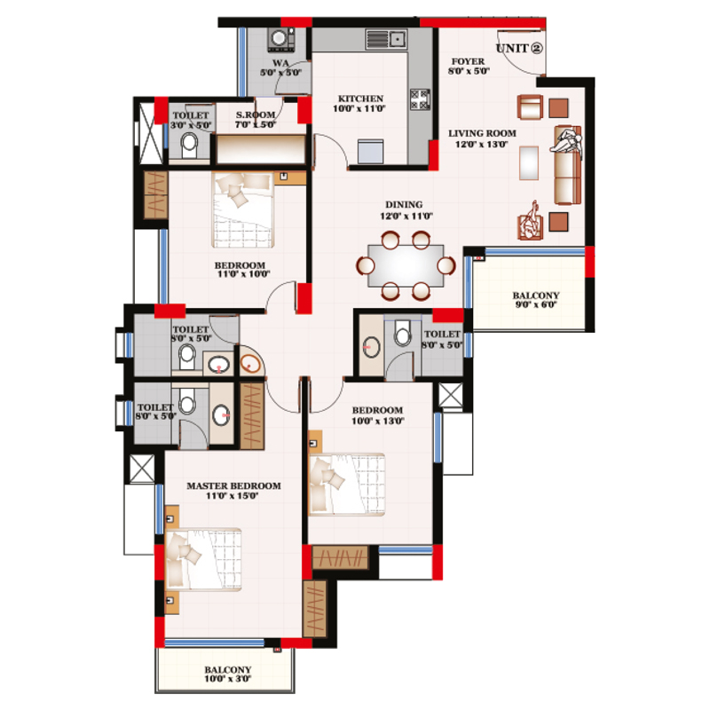 Elixir-Floor Plans-3BHK